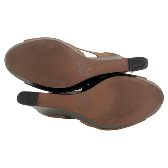 MRKT Cleo Womens US 7 Whiskey Brown Leather Wedge Ankle Boot Booties Shoes - Picture 7 of 10